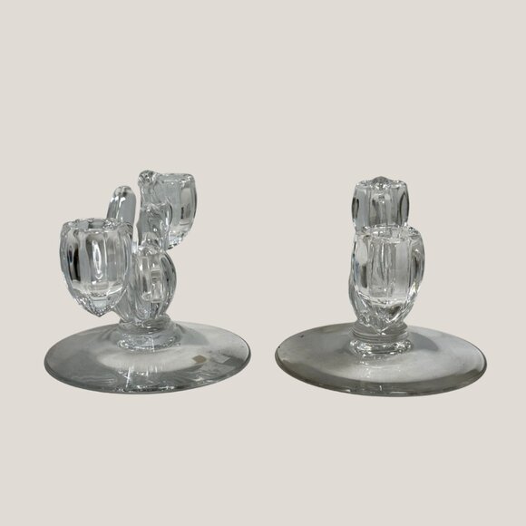 Vintage Heisey Crystolite Clear Glass 3-Light Candlestick Holders - Art Deco - Picture 5 of 7